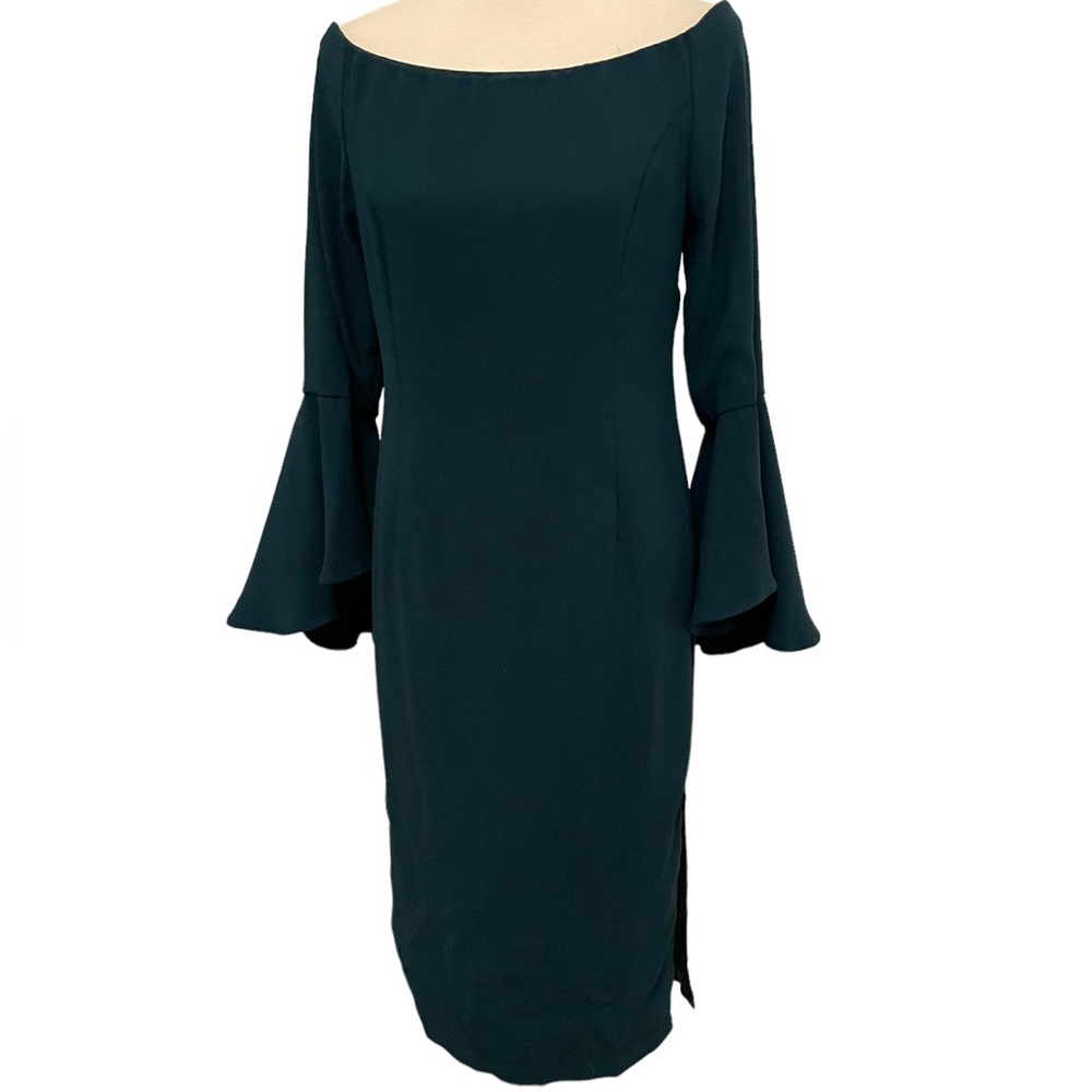 Bardot Teal Off The Shoulder Long Bell Sleeve Dress - Picture 6 of 11